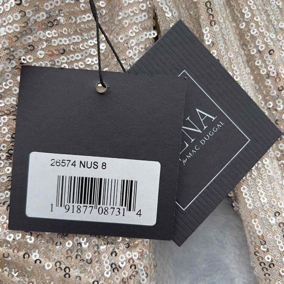 MAC DUGGAL IEENA Sequined Faux Wrap Long Sleeve Gown Size 8 NWT Nude Silver 0064 - Picture 10 of 16
